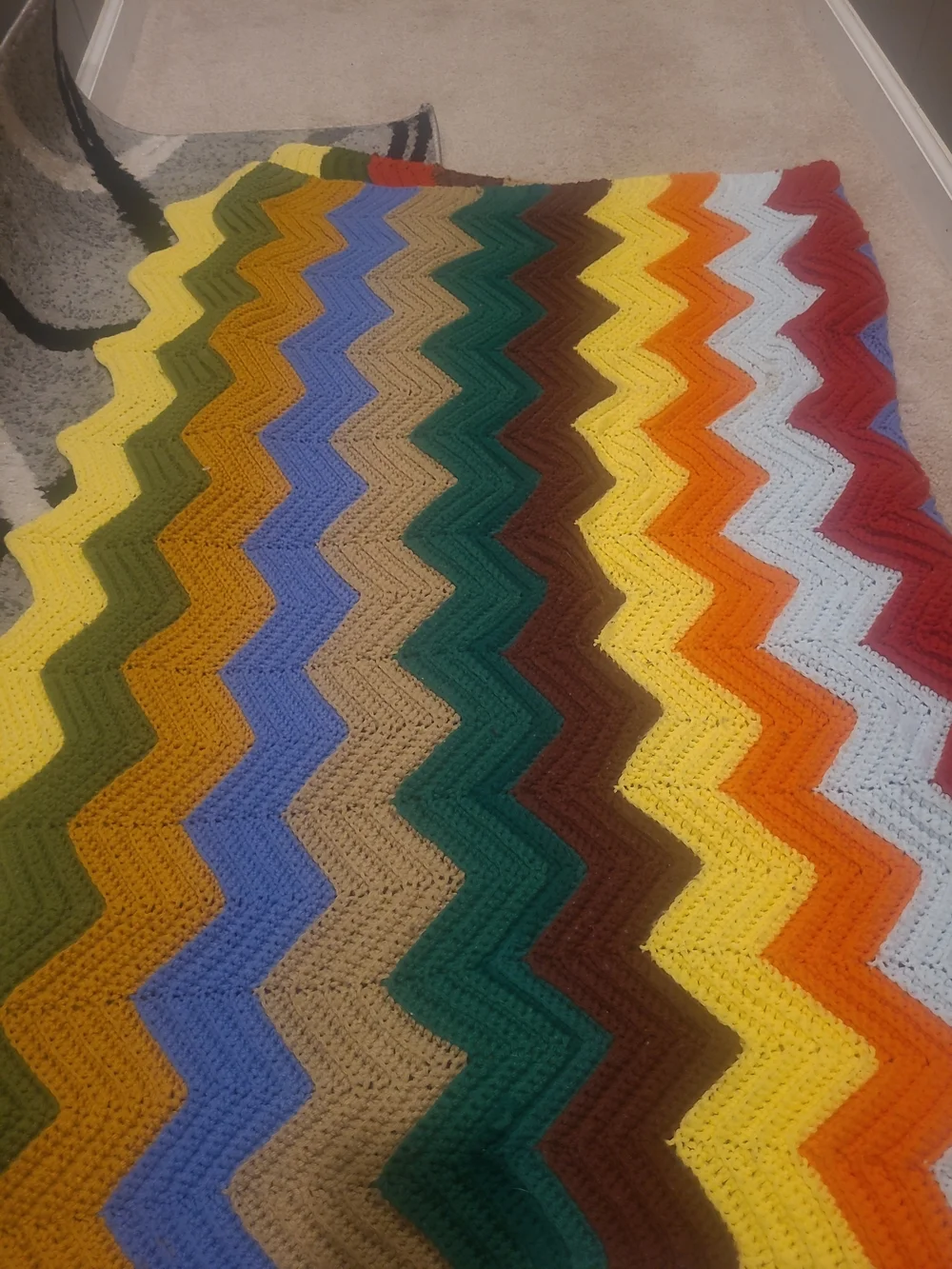 Vintage Afghan Multicolored 80's Throw Knit Blanket Hand Knit